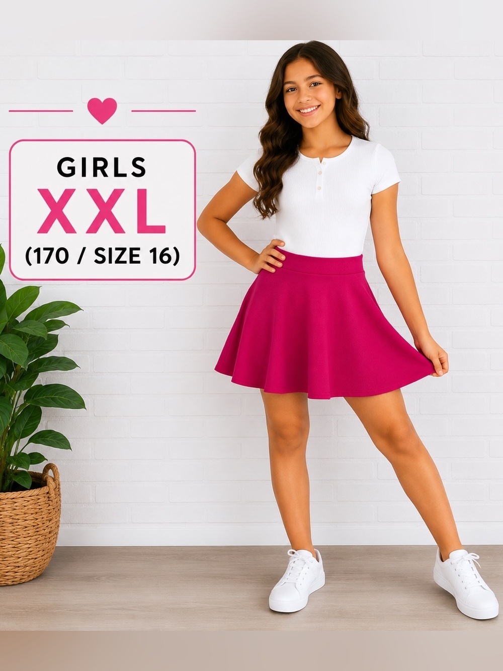 Girls Hot Pink Flare Skater Skirt Size XL (14–16) Elastic Waist
